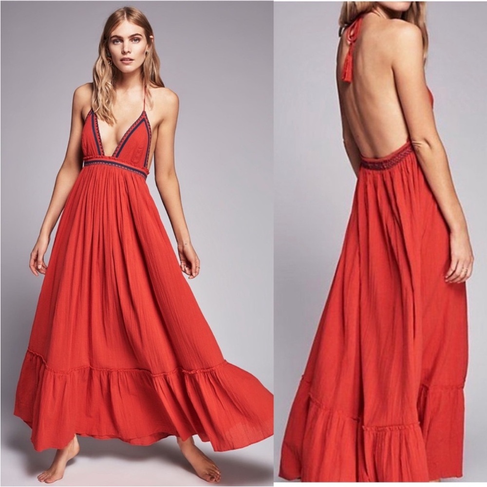 Free People Love Shakin’ Maxi Dress Cotton Gauze Vacation Boho Embroidered - Picture 3 of 13